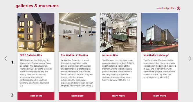The screenshot shows the page of the cultural scene. Here you can find the different cultural institutions in Ulm and Neu-Ulm.