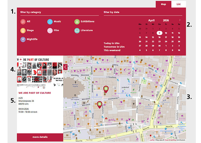 The screenshot shows the event-finder of the cultural portal.