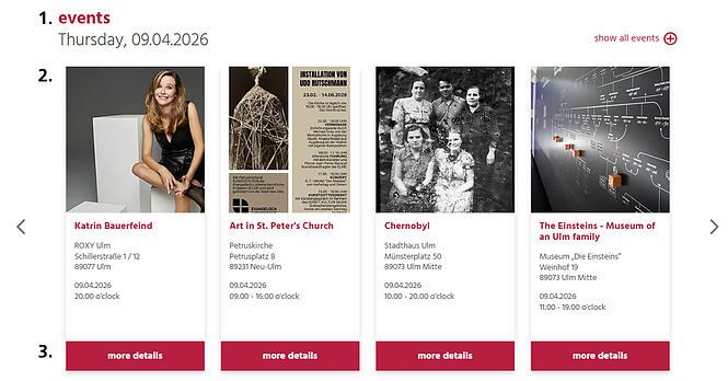 Here you can see the event page of the cultural portal. The picture shows the events of the day.